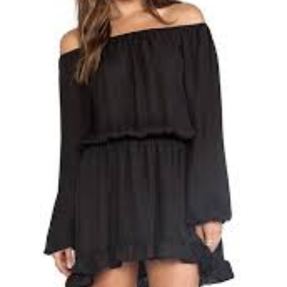 Show Me Your Mumu Lee Lee Ruffle Hem Dress, Long Flutter SleevesBlack  Dress M